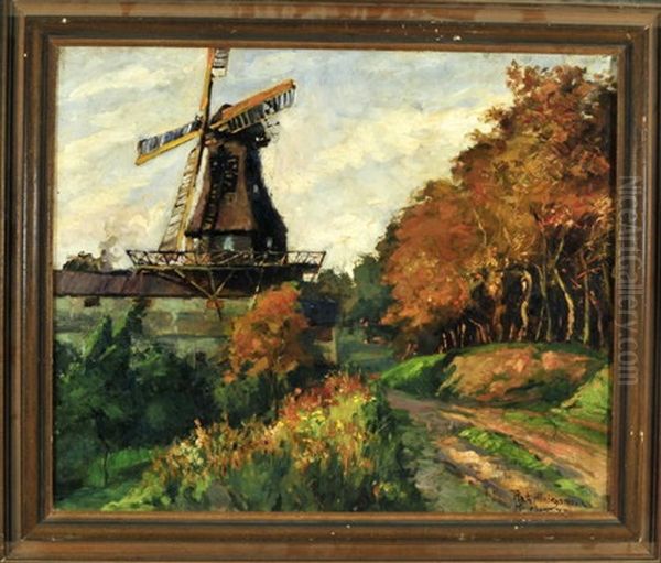 Weg Zu Einer Muhle, Gesaumt Von Baumen Im Herbstlaub Oil Painting by Rela Hoenigsmann