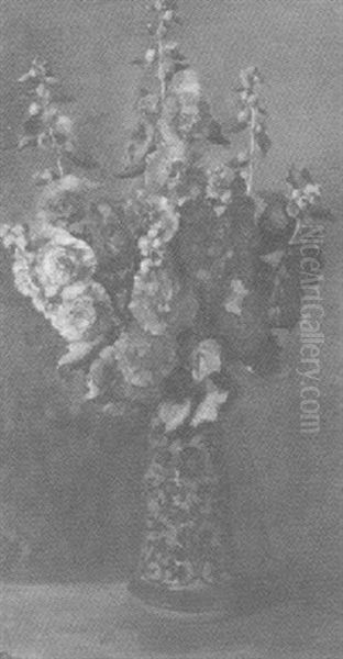 Roter Malwenstraus In Einem Keramikkrug Oil Painting by Rela Hoenigsmann