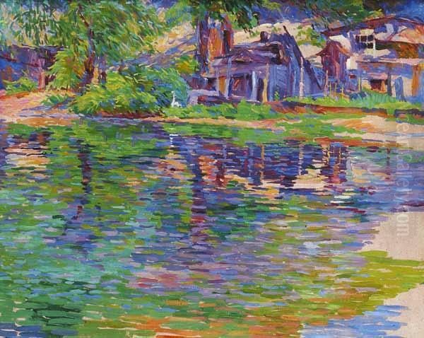 ''along The Delaware River'' Oil Painting by John Pierce Barnes