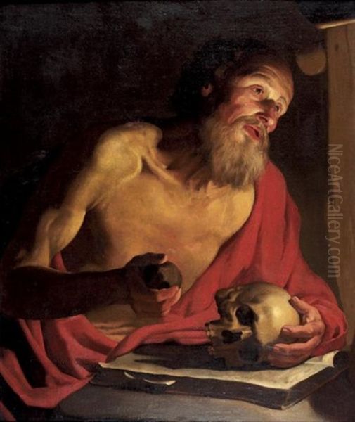 Saint Jerome En Meditation Oil Painting by Gerrit Van Honthorst