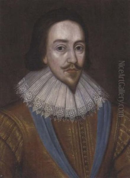 Portrait Of Georges Villiers, Duke Of Buckingham In A Gold Doublet And Lace Ruff Oil Painting by Gerrit Van Honthorst