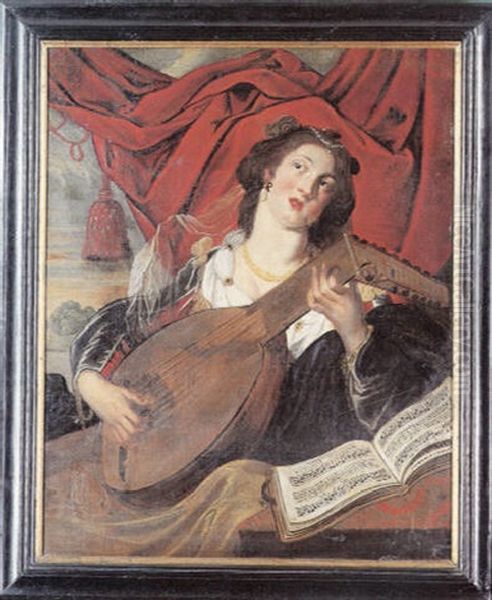 Allegori Pa Horelsen: Ung Pige, Der Spiller Pa Lut Oil Painting by Gerrit Van Honthorst