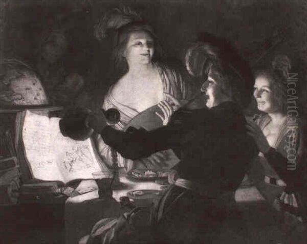 Lustige Gesellschaft Bei Kerzenschein Oil Painting by Gerrit Van Honthorst