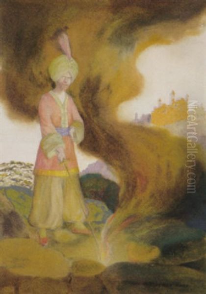 Sorcerer Touching Sword To Ground Oil Painting by George Washington Hood