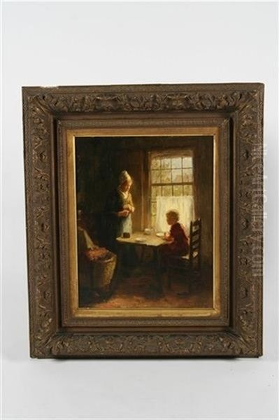 Scene Of A Mother And Son At The Table Oil Painting by Bernard Johann De Hoog