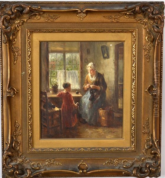 Mother And Child At Window Oil Painting by Bernard Johann De Hoog