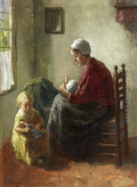 A Peaceful Interior Scene Oil Painting by Bernard Johann De Hoog
