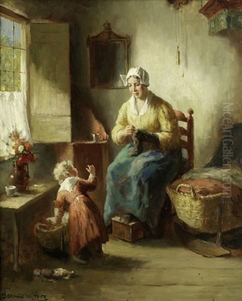 Mother And Child In Interior Oil Painting by Bernard Johann De Hoog