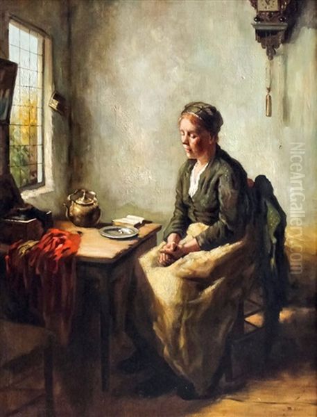 Woman Saying Grace At Table Oil Painting by Bernard Johann De Hoog