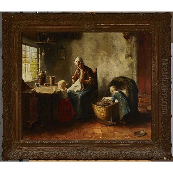 Industrious Mother Oil Painting by Bernard Johann De Hoog