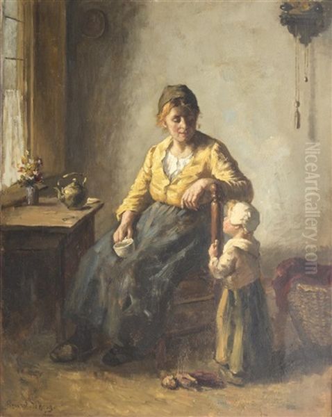 Untitled - Mother & Child Oil Painting by Bernard Johann De Hoog
