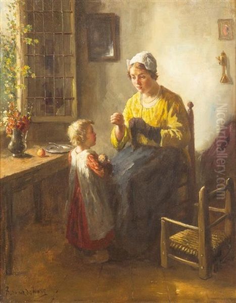 Mending Father's Socks Oil Painting by Bernard Johann De Hoog
