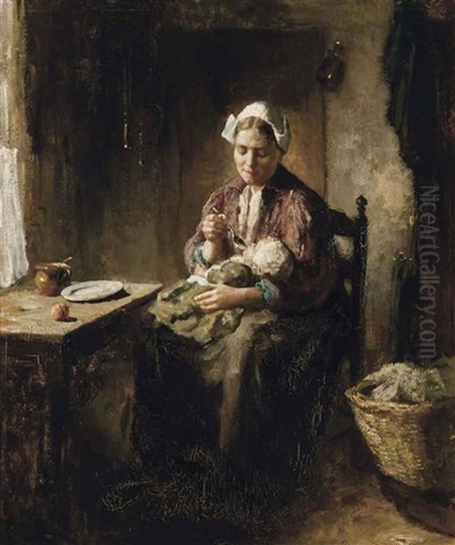 Feeding Time Oil Painting by Bernard Johann De Hoog