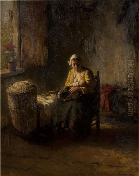 Motherhood Oil Painting by Bernard Johann De Hoog