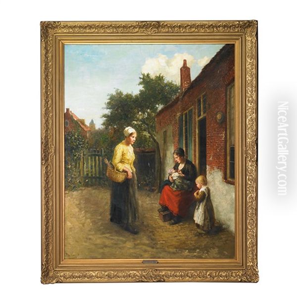 Visiting The New Mother Oil Painting by Bernard Johann De Hoog