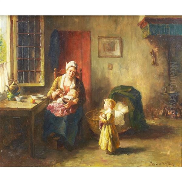 Baby's Mealtime Oil Painting by Bernard Johann De Hoog