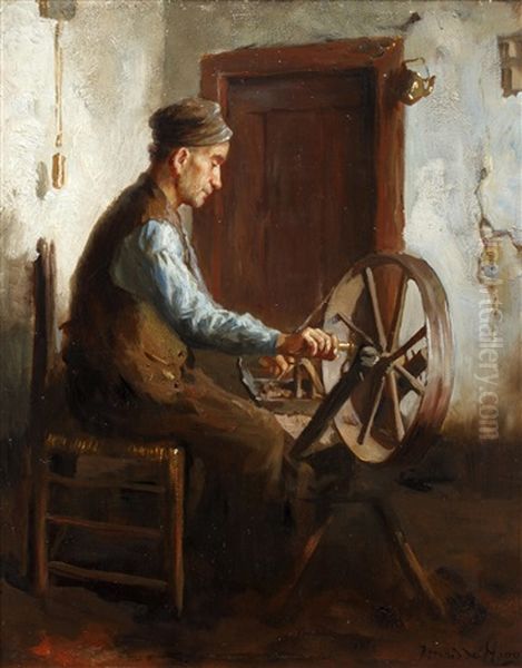 Spinning Oil Painting by Bernard Johann De Hoog