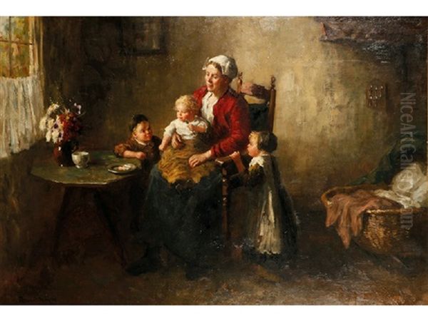 Feeding The Baby Oil Painting by Bernard Johann De Hoog