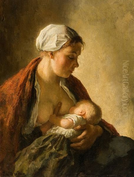 Nursing Mother Oil Painting by Bernard Johann De Hoog