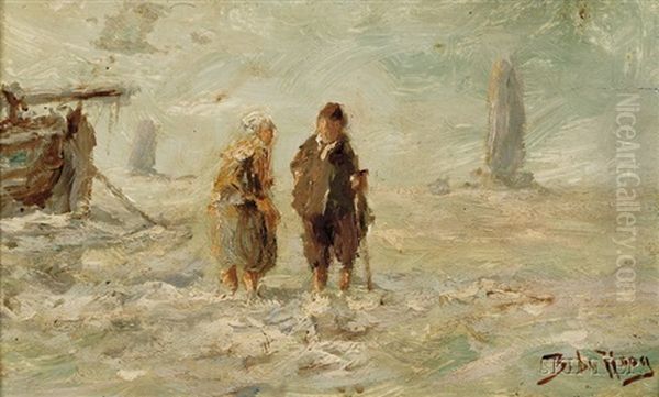 Wading Ashore Oil Painting by Bernard Johann De Hoog