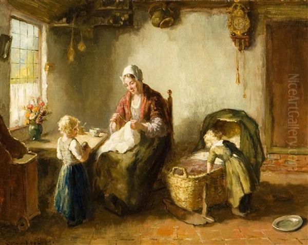 Mending Time Oil Painting by Bernard Johann De Hoog