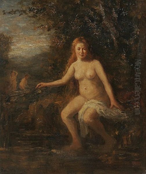 Am Wasser Sitzender Weiblicher Akt Mit Tuch Oil Painting by Bernard Johann De Hoog