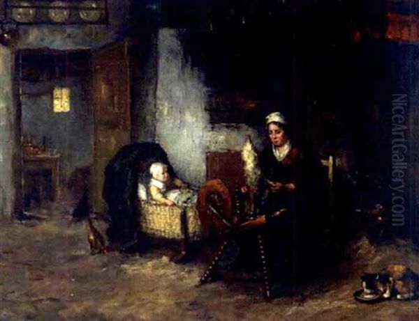 The Spinning Wheel Oil Painting by Bernard Johann De Hoog