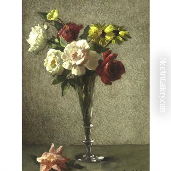 Still Life With Roses And Daisies Oil Painting by Bernard Johann De Hoog