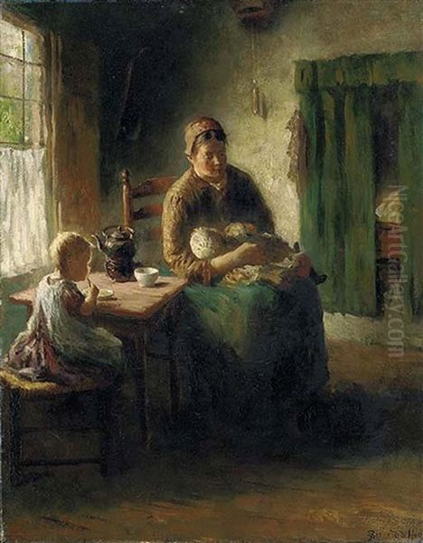 A Mother And Her Children Oil Painting by Bernard Johann De Hoog