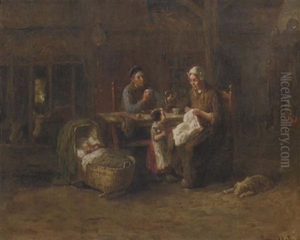 Teatime In A Kitchen Stable Oil Painting by Bernard Johann De Hoog