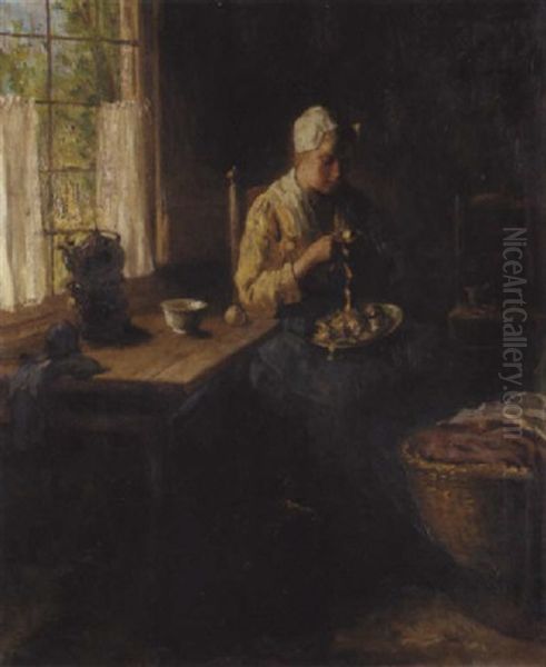Preparing The Meal Oil Painting by Bernard Johann De Hoog