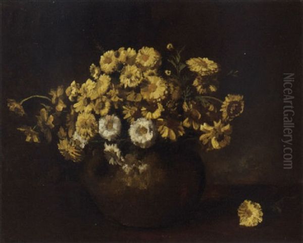 Yellow And White Chrysanthemums Oil Painting by Bernard Johann De Hoog