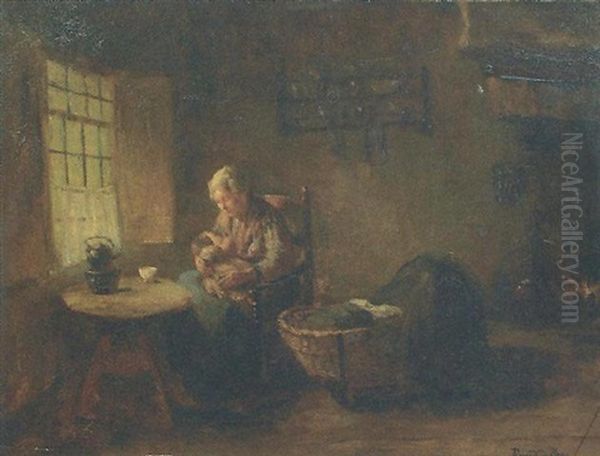 Mother Feeding A Baby In Cottage Interior Oil Painting by Bernard Johann De Hoog