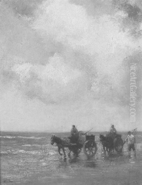 Kelp Gatherers Oil Painting by Bernard Johann De Hoog