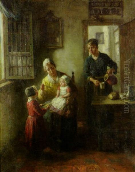 Dinner Time Oil Painting by Bernard Johann De Hoog