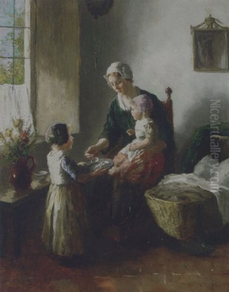 Feeding Time Oil Painting by Bernard Johann De Hoog