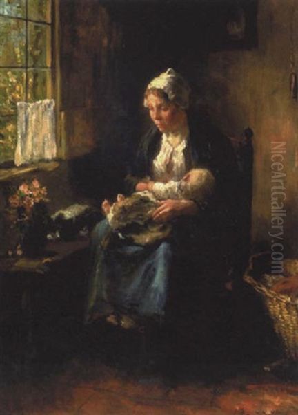 Motherly Care Oil Painting by Bernard Johann De Hoog