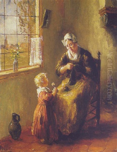 Mother And Child Oil Painting by Bernard Johann De Hoog