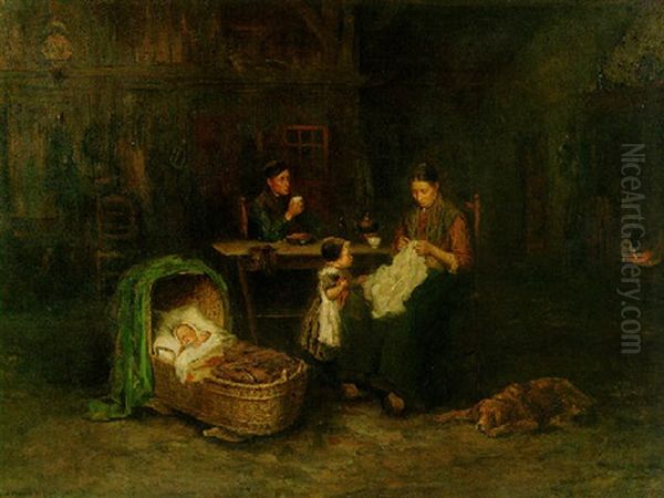 A Family Gathering Oil Painting by Bernard Johann De Hoog
