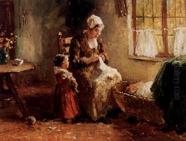Mending Clothes Oil Painting by Bernard Johann De Hoog