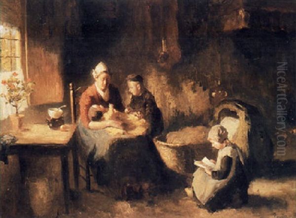 Admiring The Newborn Oil Painting by Bernard Johann De Hoog