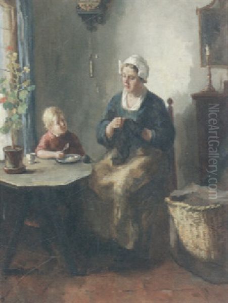 Breakfast-time Oil Painting by Bernard Johann De Hoog
