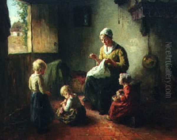 The Busy Mother Oil Painting by Bernard Johann De Hoog