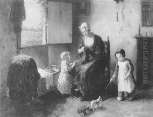 A Family Afternoon Oil Painting by Bernard Johann De Hoog