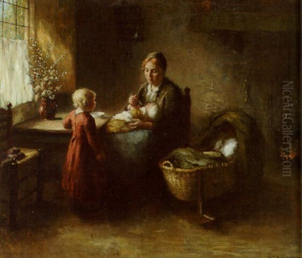 Feeding The Baby Oil Painting by Bernard Johann De Hoog