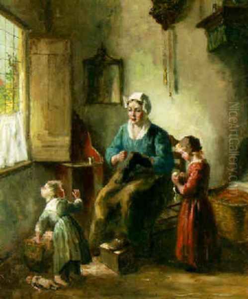 Attending The Children Oil Painting by Bernard Johann De Hoog