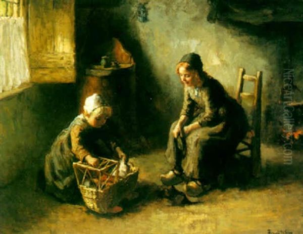 Playtime Oil Painting by Bernard Johann De Hoog