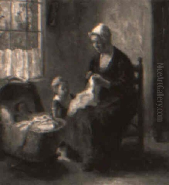 Mother's Pet Oil Painting by Bernard Johann De Hoog