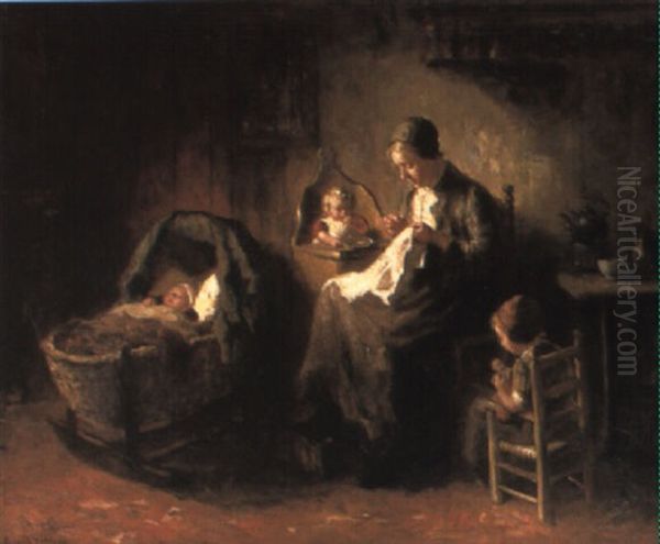 Domestic Bliss Oil Painting by Bernard Johann De Hoog