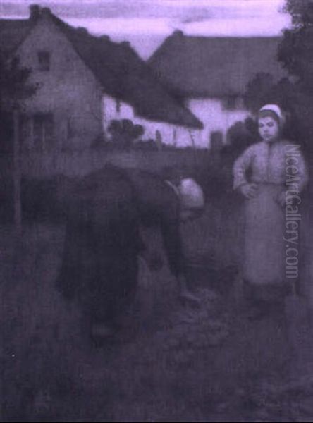 Potatolifters Oil Painting by Bernard Johann De Hoog